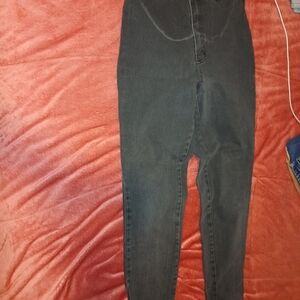 Black Jeans with Bold Red 'NO' Tag